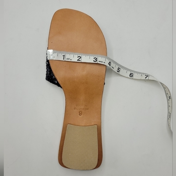 Mystique Black Sequined Leather Slides Sandals Block Heels Size 9 - Picture 14 of 16